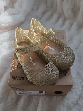 Mini Melissa Girls' Gold Glitter Jelly Mary Janes
